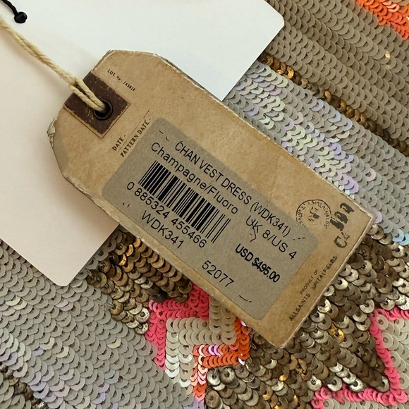 Allsaints sequin printed mini dress w/tags never worn size US 4 UK 8 - Picture 6 of 6